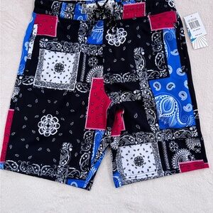 Men's Bandana Print Athletic Shorts - Black, Red, and Blue